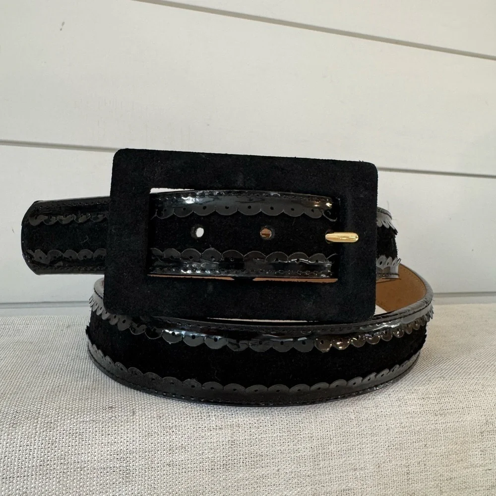 Kensie Black Suede Belt with Scalloped Edges